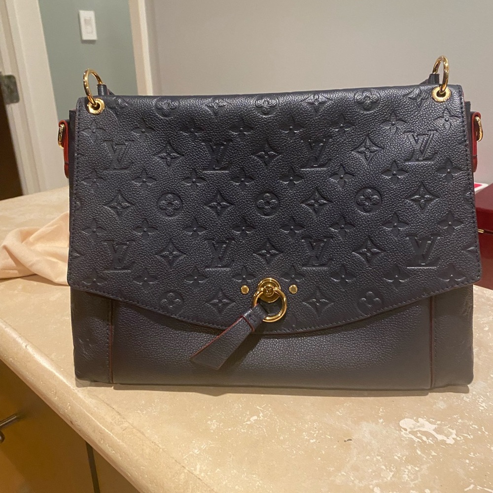 Louis Vuitton Blanche Navy Blue leather monogram. Authentic